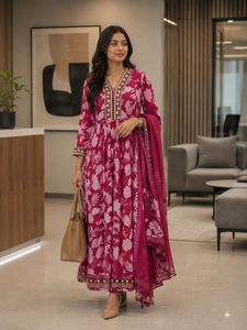 Beautiful Pink Floral Kurta Set