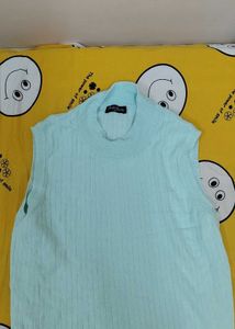Light Blue Sleeveless Mock Neck Top
