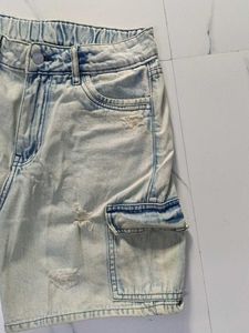 Acid Wash Denim Cargo Shorts