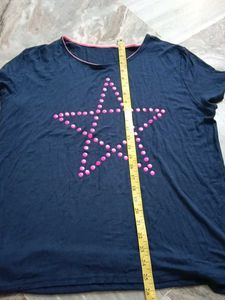 Navy Blue T-Shirt with Pink Star