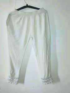 White Cotton pant with Lace Detail