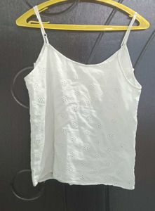 White Eyelet Ruffle Camisole Top