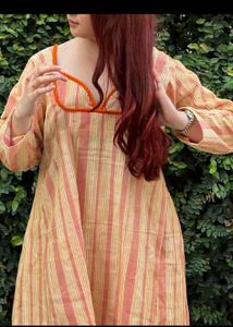 FIXED PRICE Orange Striped Cotton Kurta Set