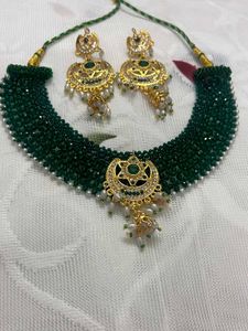 Elegant Green Beaded Necklace & Earring Set
