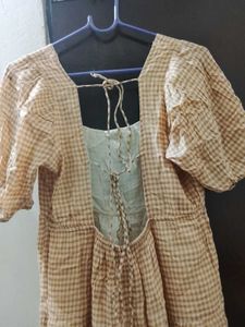 Tiered Gingham Square Neck Dress