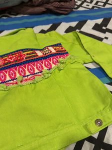 Neon Green Embroidered Denim Jacket