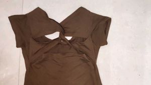 Brown T-Shirt with Flower Embellishment