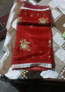 Beautiful Red Embroidered Saree