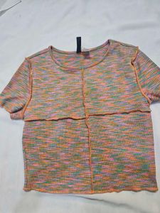 Multi-Color Ribbed Cropped Tee