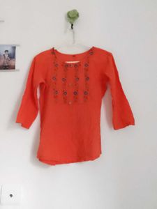 Orange Kurti with Embroidery