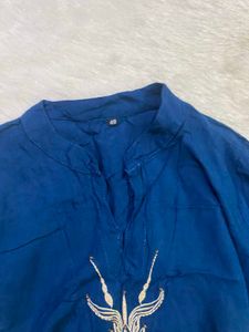 Blue Asymmetric Kurti &amp; Olive Green Sharara
