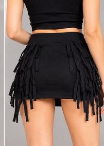 Black Fringe Mini Skirt