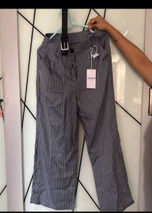 Striped High Waist Palazzo Pants with Belt