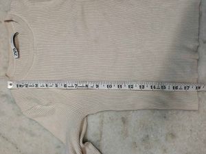 Zara Cream Ribbed Long Sleeve Top