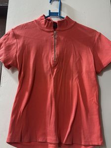Coral Zip Neck T-Shirt