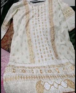 Elegant Off-White &amp; Gold Kurta Set