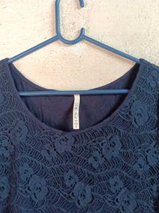 Trendy Women's Lace Top Layered Navy Blue
