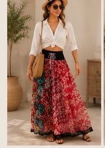 🌸 Boho Bloom Floral Maxi Skirt
