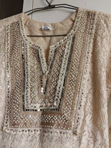 Elegant Cream Lace Ethnic Gown