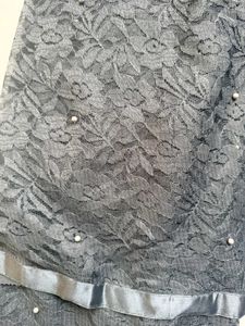 Grey Floral Brand New Fancy Net Saree