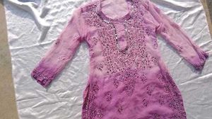 Tie Dry Lavender Chikankari Mirror Work Kurti