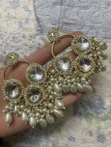 set of 2:Statement Kundan &amp; Pearl Earrings