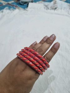 Set of 8 Red and Maroon Bangles with Embellishment