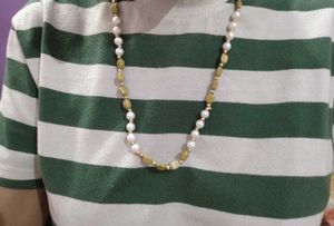 Elegant Pearl and Green Stone Necklace