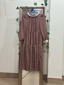 Brown Floral Print Dress with Lace Detail