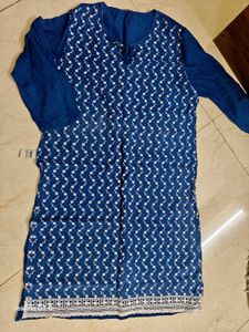 Premium Navy Blue Embroidered Kurti if size M