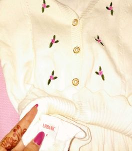 Cute Embroidered White Cardigan