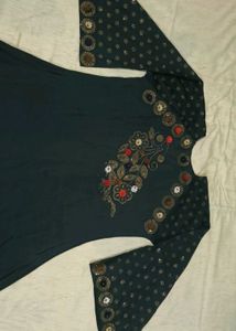 Dark Grey Floral Stone Work Nida Fabric Naqab with