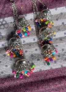 Boho Jhumka Earrings with Beads