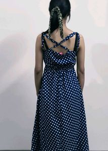 Navy Blue Polka Dot Maxi Dress