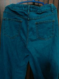 Teal Wide-Leg Denim Jeans