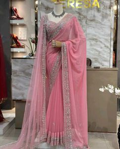 Elegant Pink Embroidered Saree