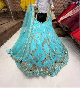 Stunning Blue Mirror Work Lehenga Set