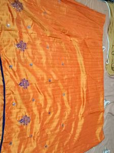 Orange Embroidered Silk Saree
