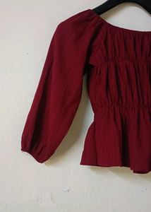 Maroon Twist Front Peplum Top