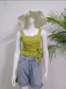 y2k Green Peplum Tie-Up Top