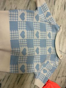 Cute Blue &amp; White Heart Gingham Top