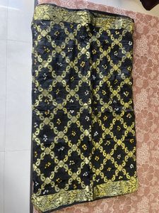 Pure Black Duppata With Banarasi Design