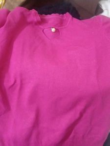 Pink Knit Top with Pearl Detail