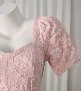 Pink Puff Sleeve Midi Dress Large Size