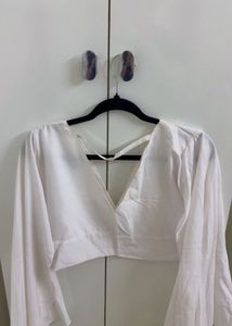 Chic White Bell Sleeve Crop Top