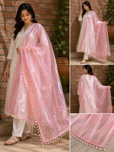 Pink Embroidered organza Dupatta