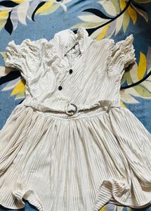 Pleated White Dress with Belt design