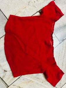 Vibrant Red Ethnic crop up shoulder top