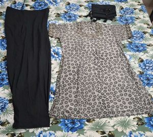 black&amp; grey  short Kurta Set with Dupatta