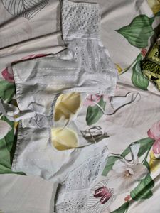 White Eyelet Blouse with Tie Back